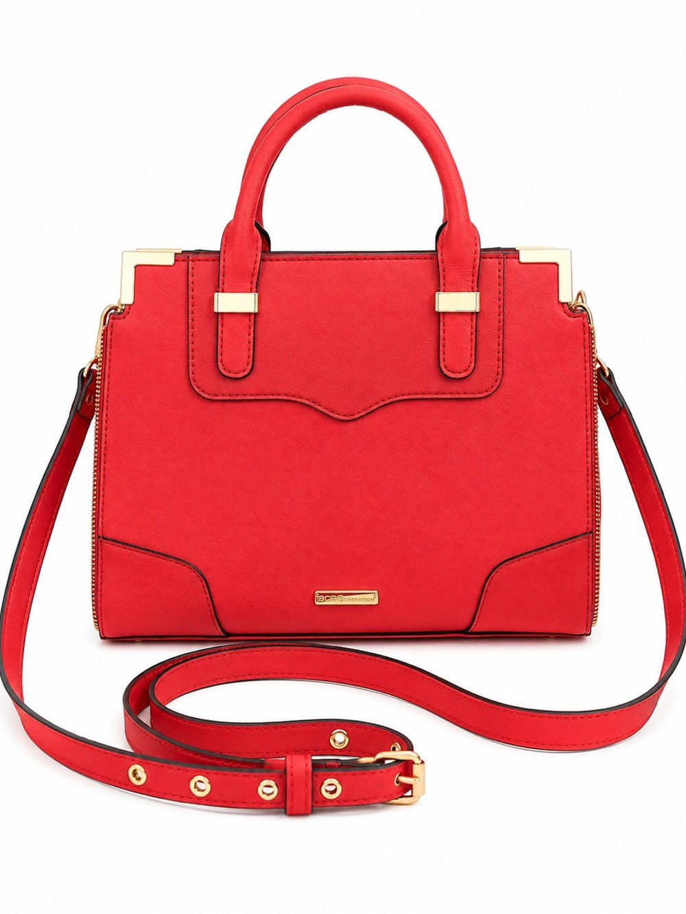 Rebecca Minkoff Red Structured Satchel Crossbody Bag Gold Hardware Top Handle - Picture 2 of 13